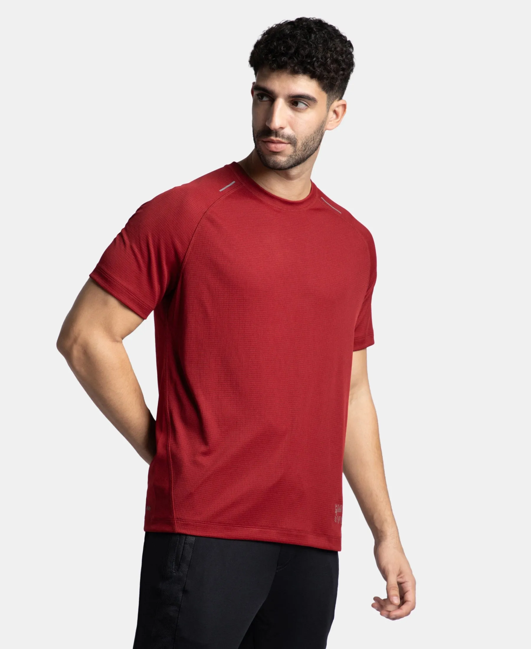 Lightweight Microfiber Solid Round Neck Half Sleeve T-Shirt with Breathable Mesh - Sundried Tomato