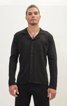 Long Sleeve Knit Button Down - Black