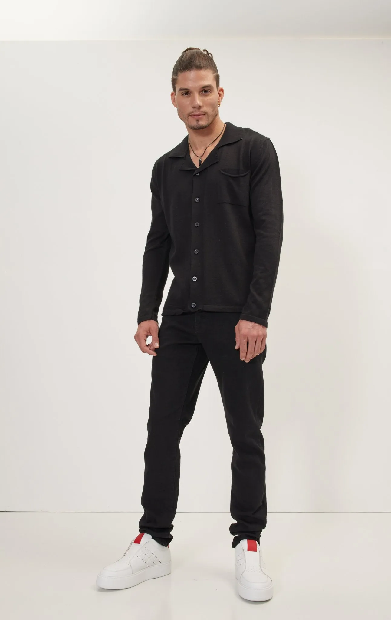 Long Sleeve Knit Button Down - Black