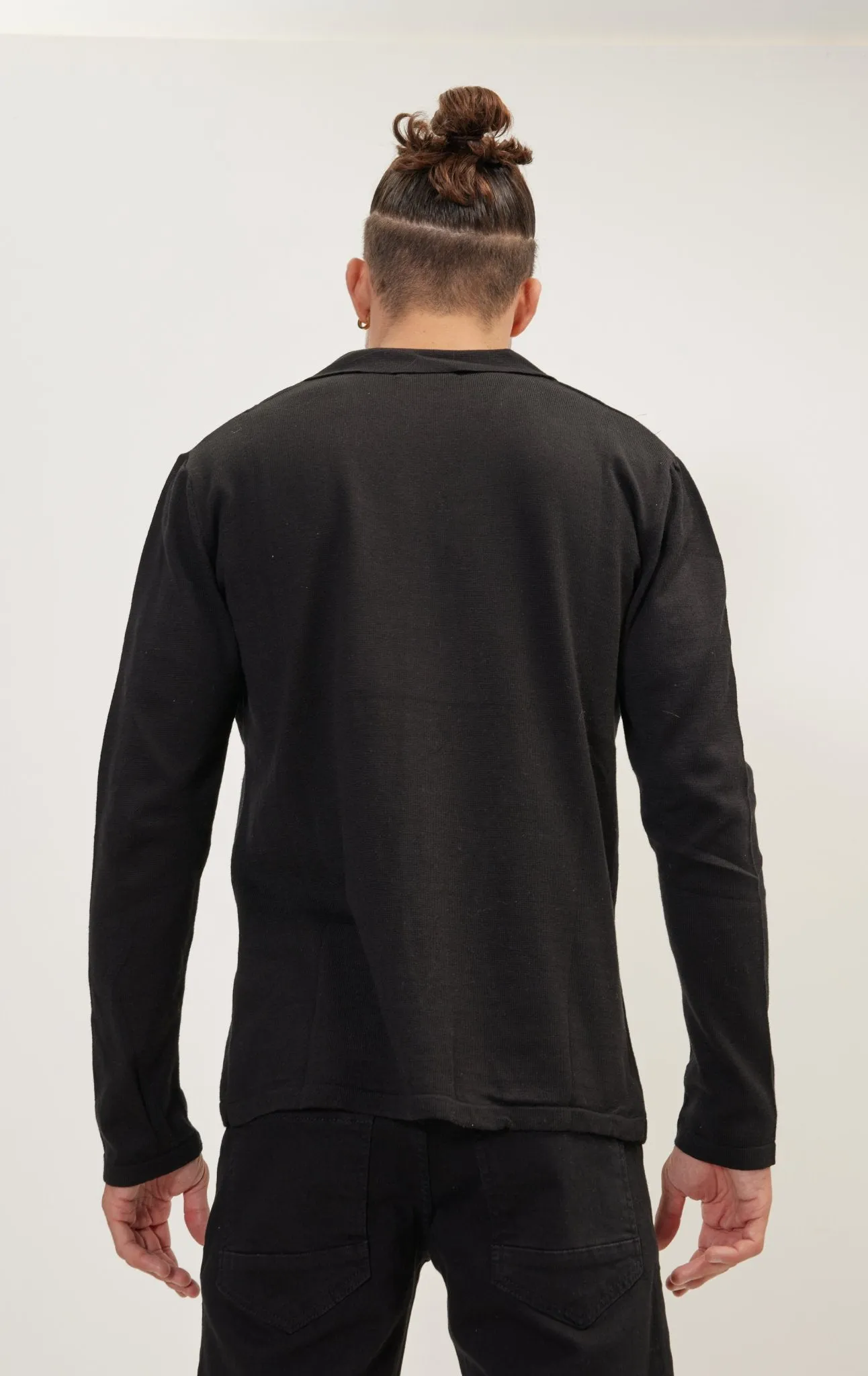 Long Sleeve Knit Button Down - Black