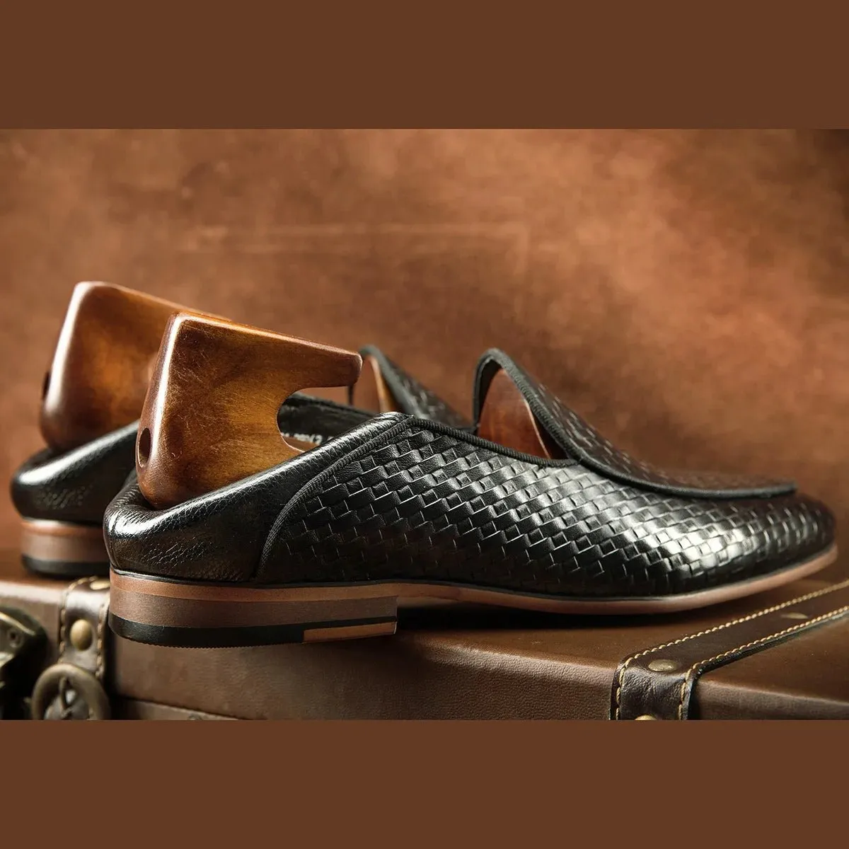 Luxury Genuine Leather Black Slip-On Loafers Shoes for Men