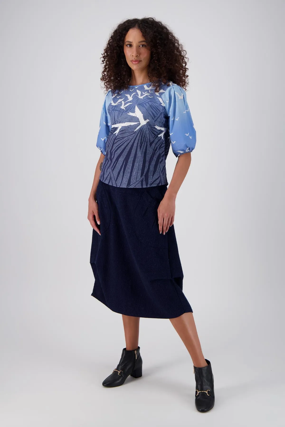 Milwaukee Foundry Skirt Indigo Blue in Textured Cotton