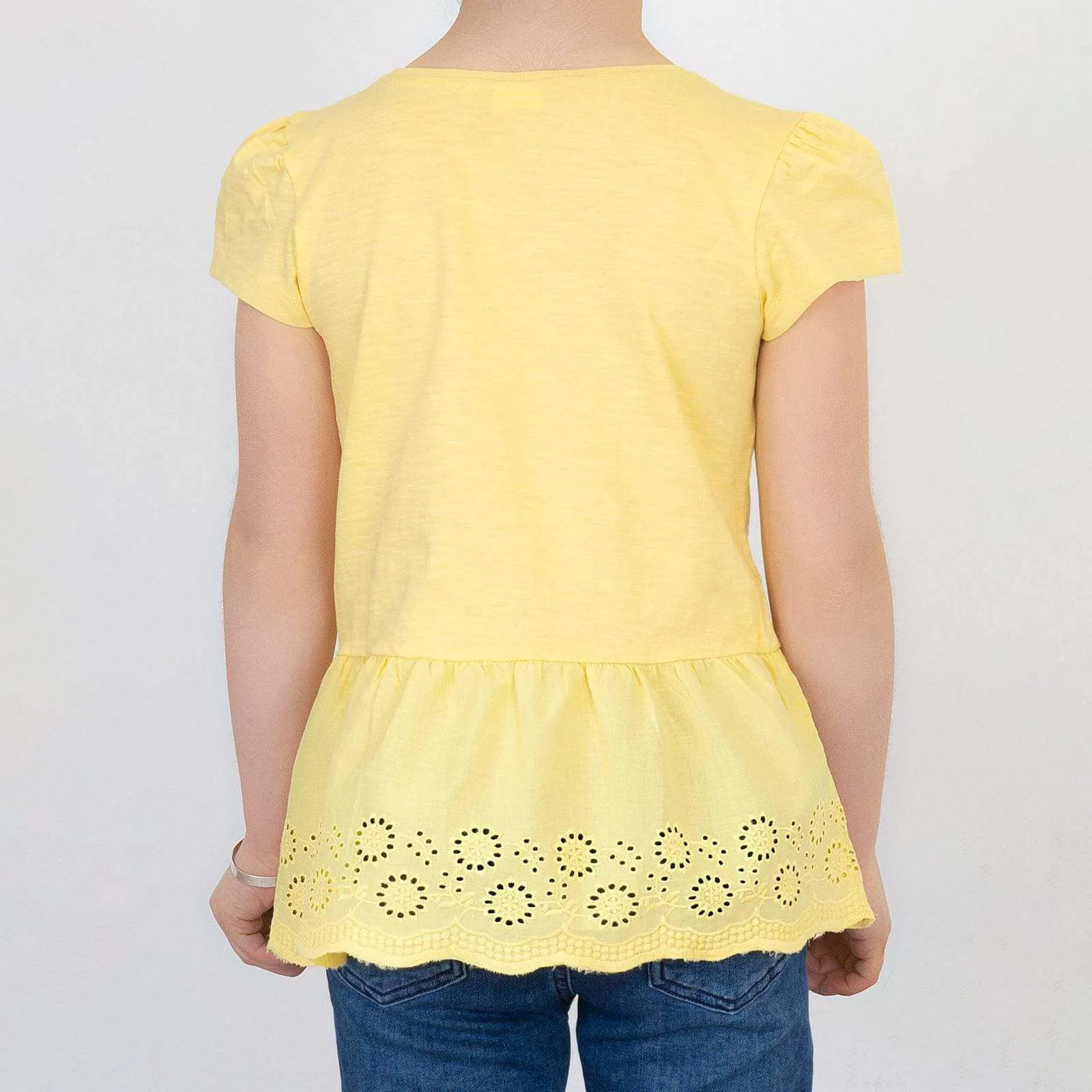 Next Girls Yellow Embroidered Short Sleeve Cotton Top