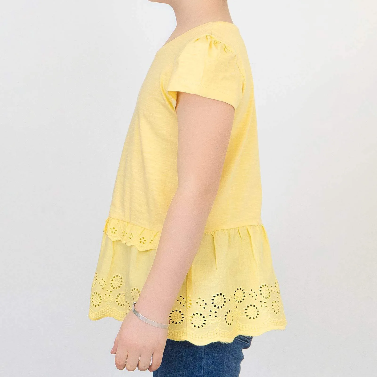 Next Girls Yellow Embroidered Short Sleeve Cotton Top