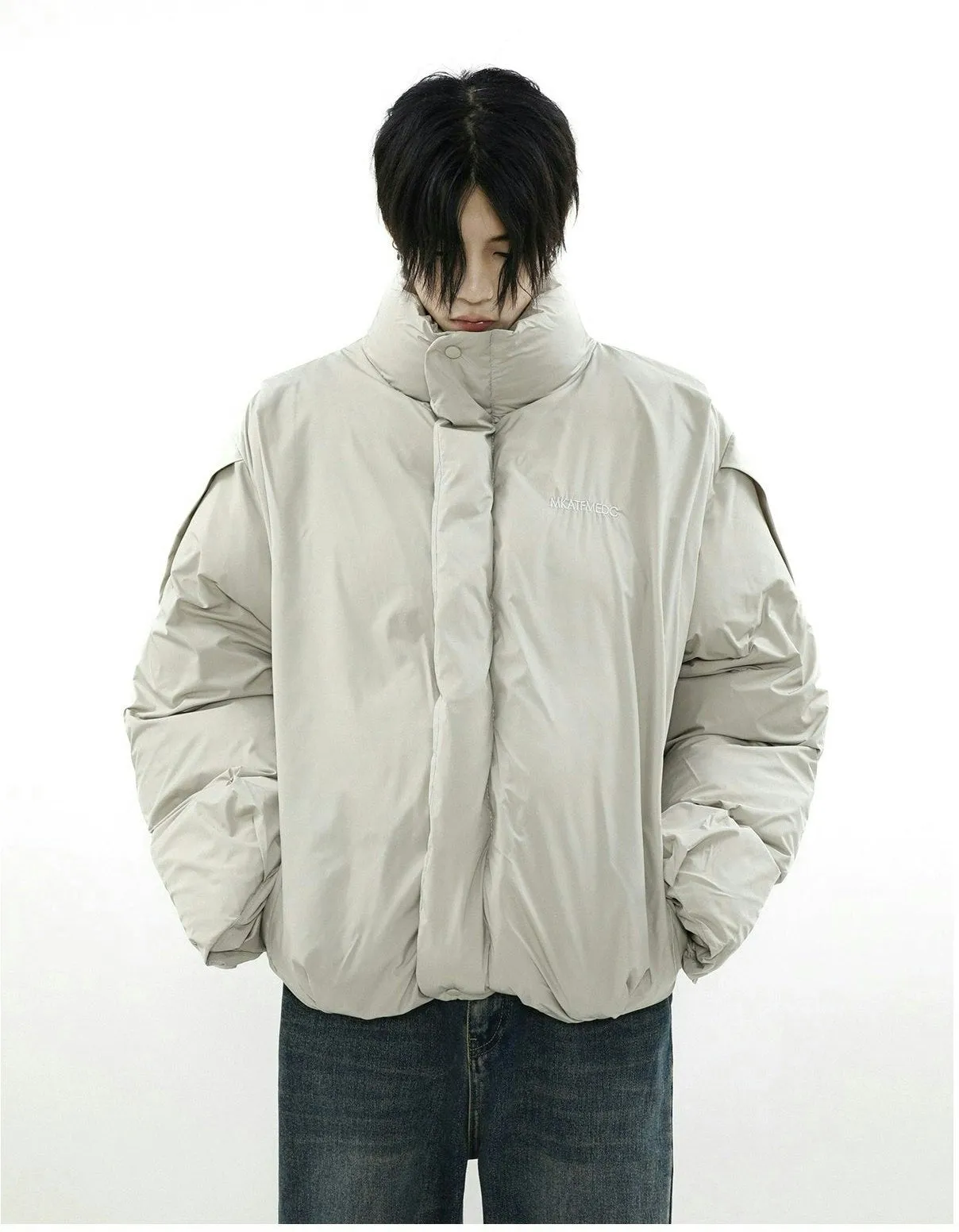 Oversized Puffer Mock-Layered Jacket with High Collar