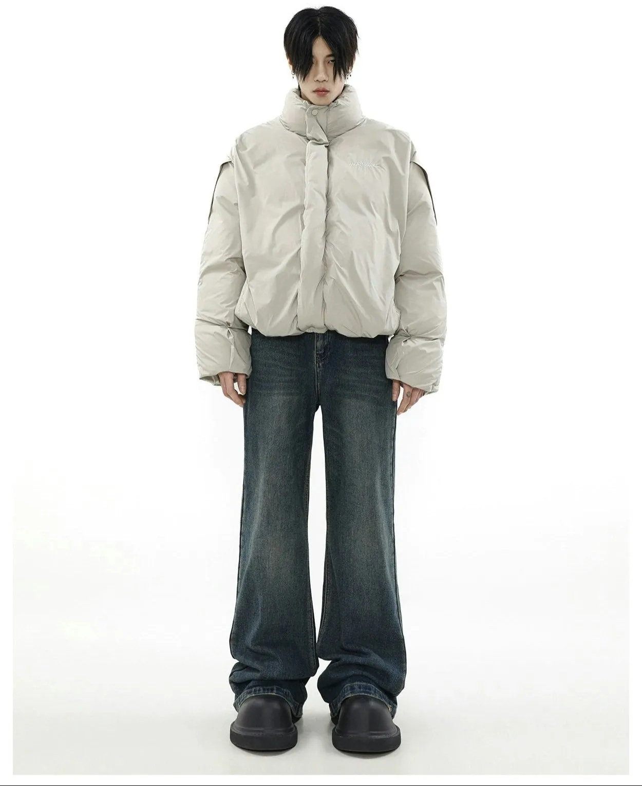 Oversized Puffer Mock-Layered Jacket with High Collar