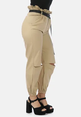 Paper Bag Pants With Buckled Belt