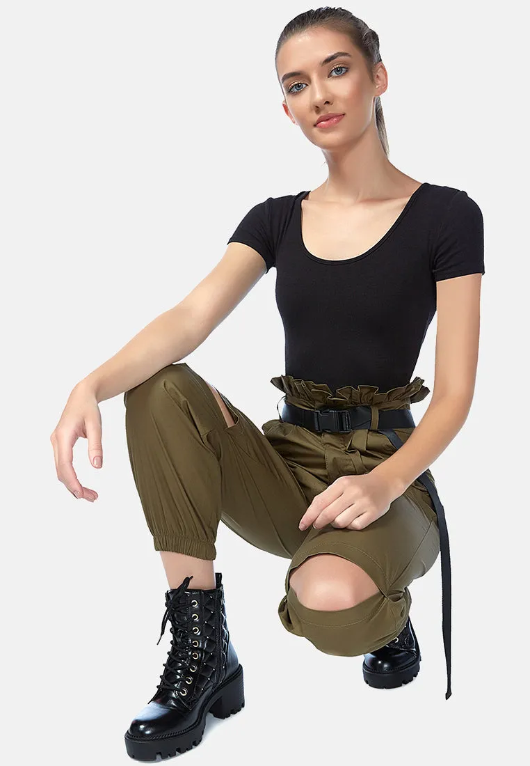 Paper Bag Pants With Buckled Belt