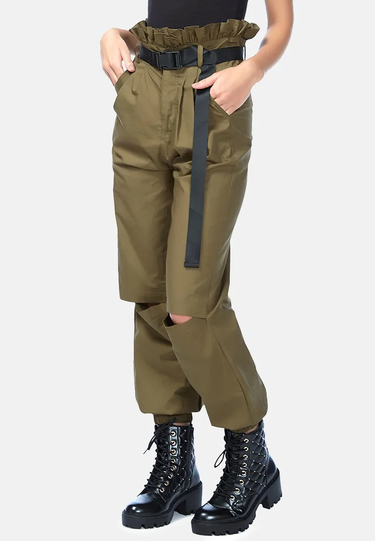 Paper Bag Pants With Buckled Belt