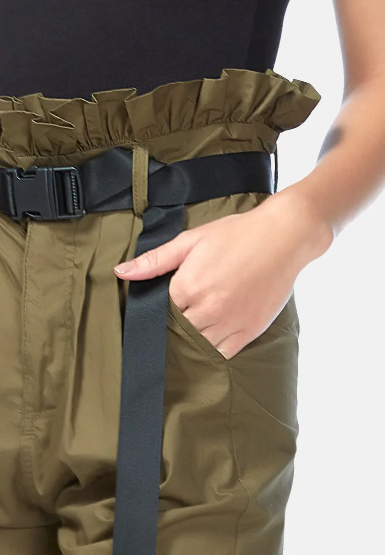 Paper Bag Pants With Buckled Belt