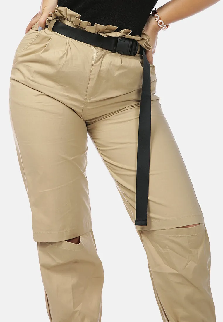 Paper Bag Pants With Buckled Belt