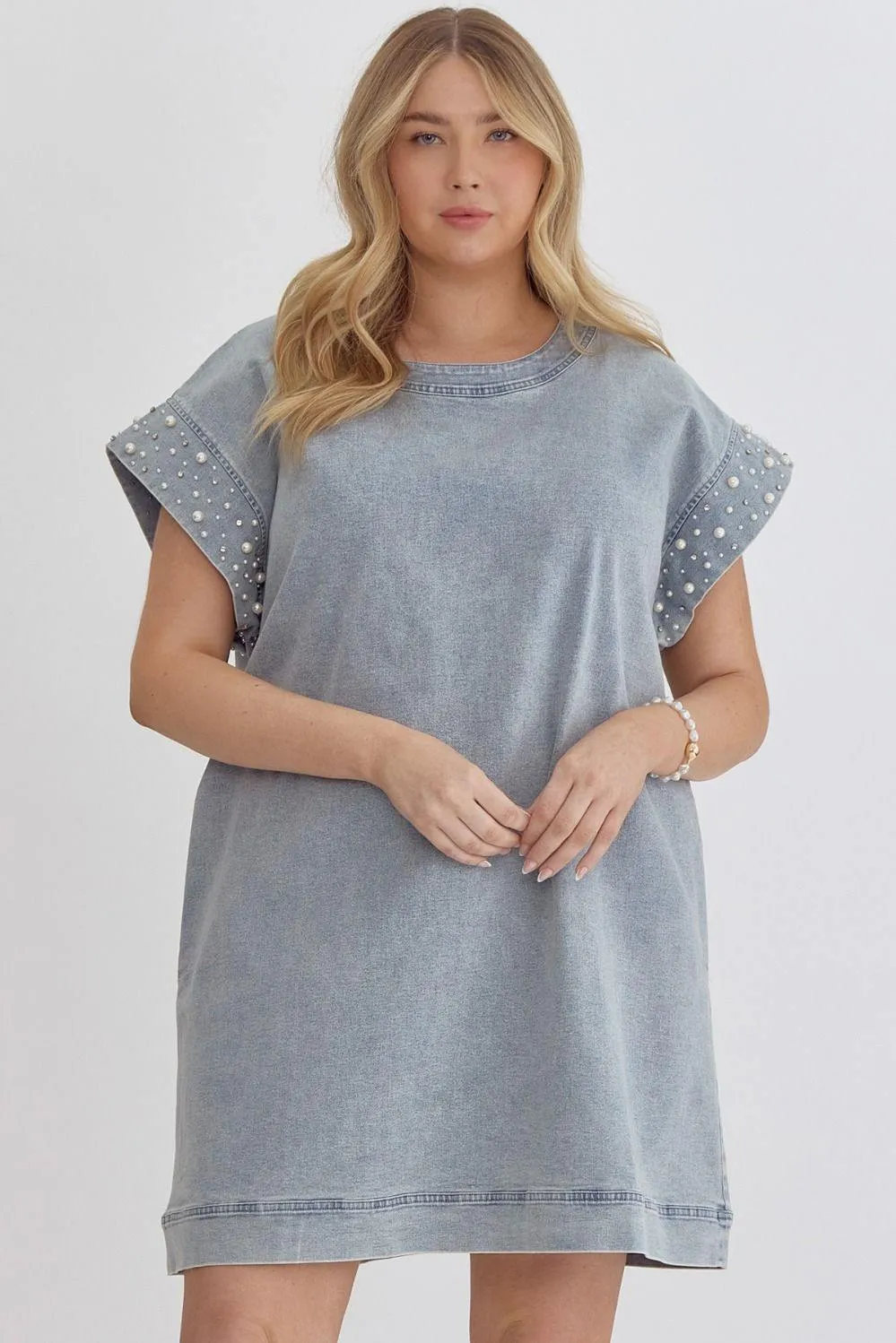 Pearl Embellished Denim Dress