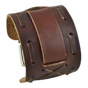 Perforated Dash X Brown Leather Wide Cuff