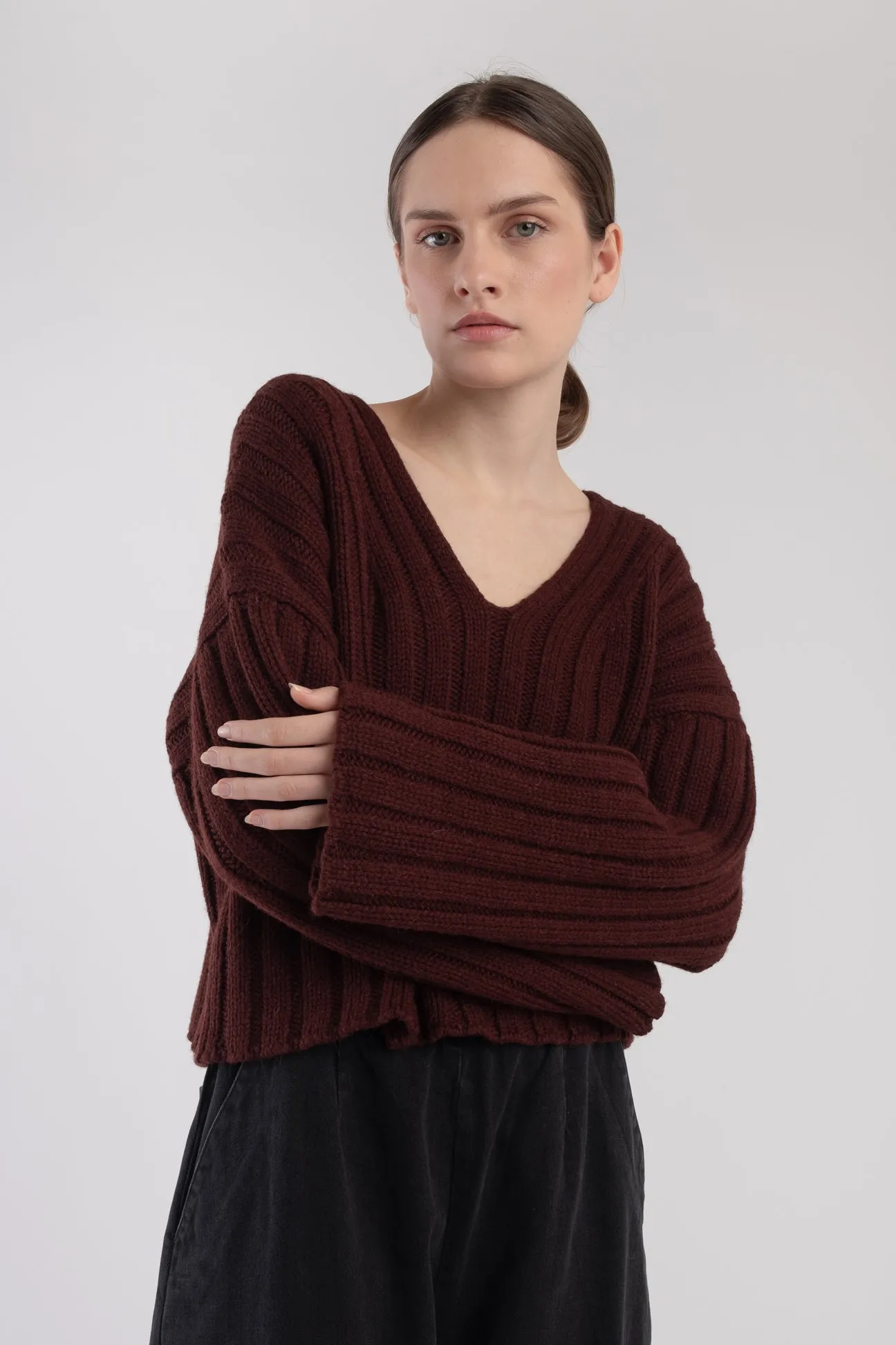 Plum Cropped Rib Pullover