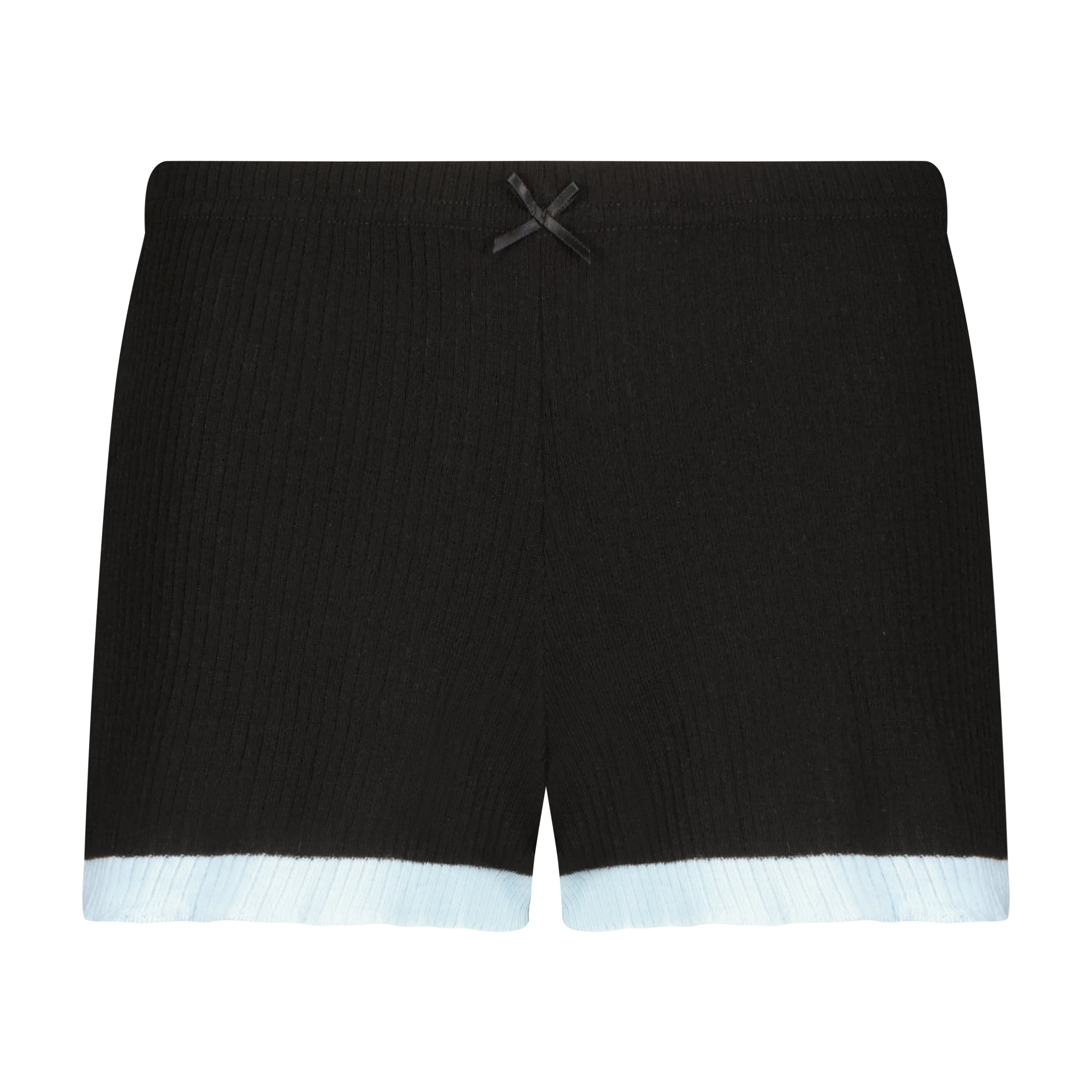 Polkadot Black Rib SHORT MID RISE w Blue Border Hems