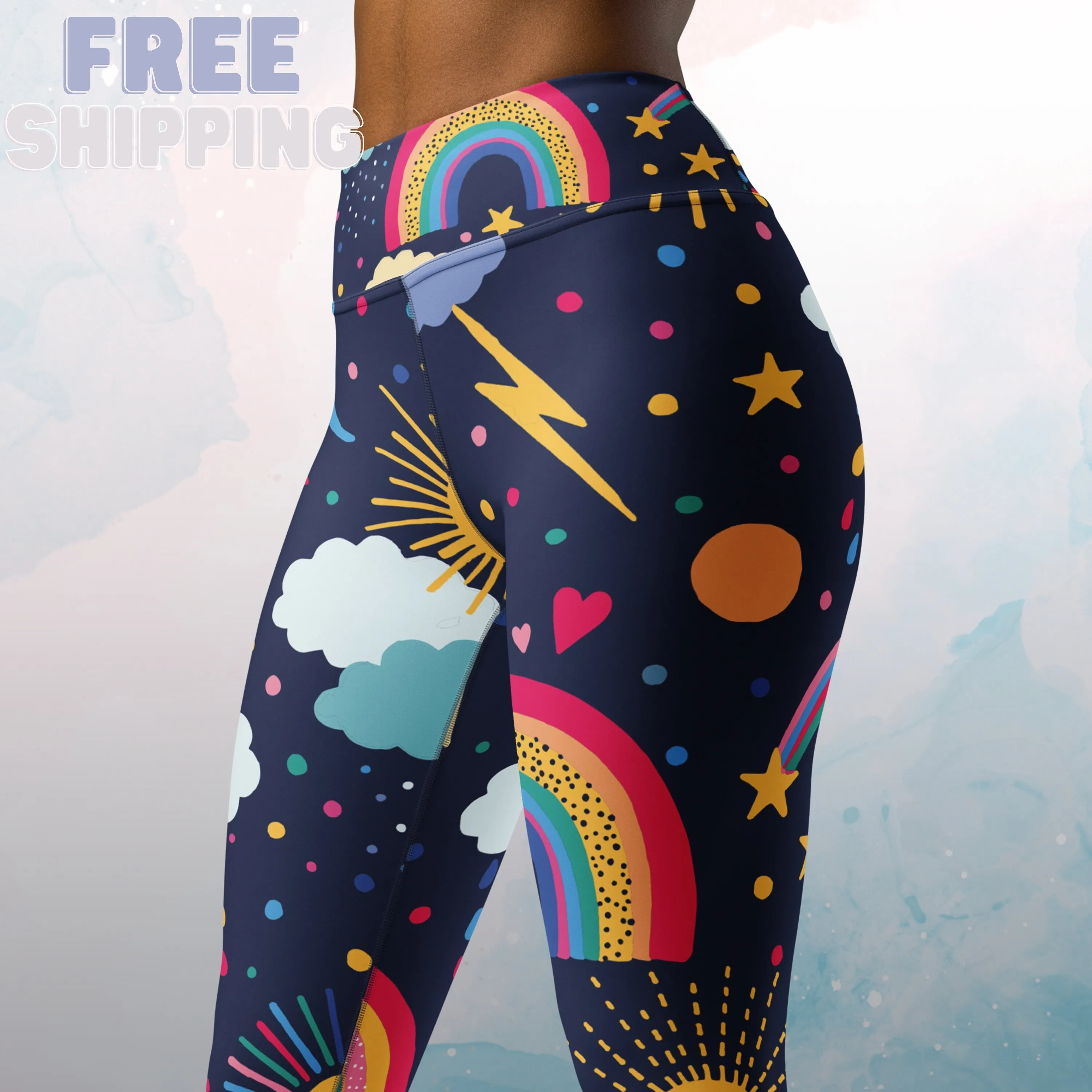 Rainbows and Rain Clouds Weather Themed Womens Light Weight Leggings for Yoga or Lounging