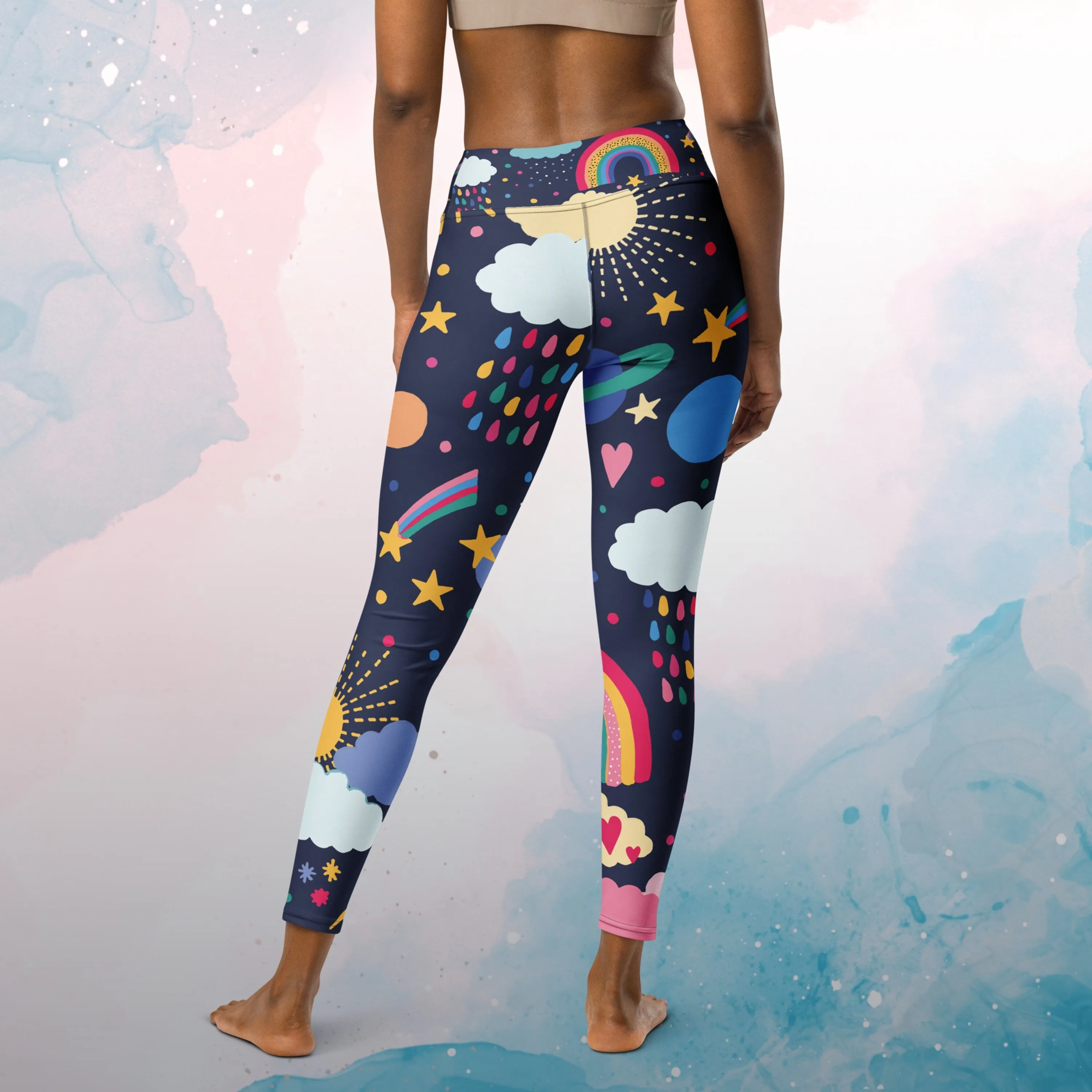 Rainbows and Rain Clouds Weather Themed Womens Light Weight Leggings for Yoga or Lounging