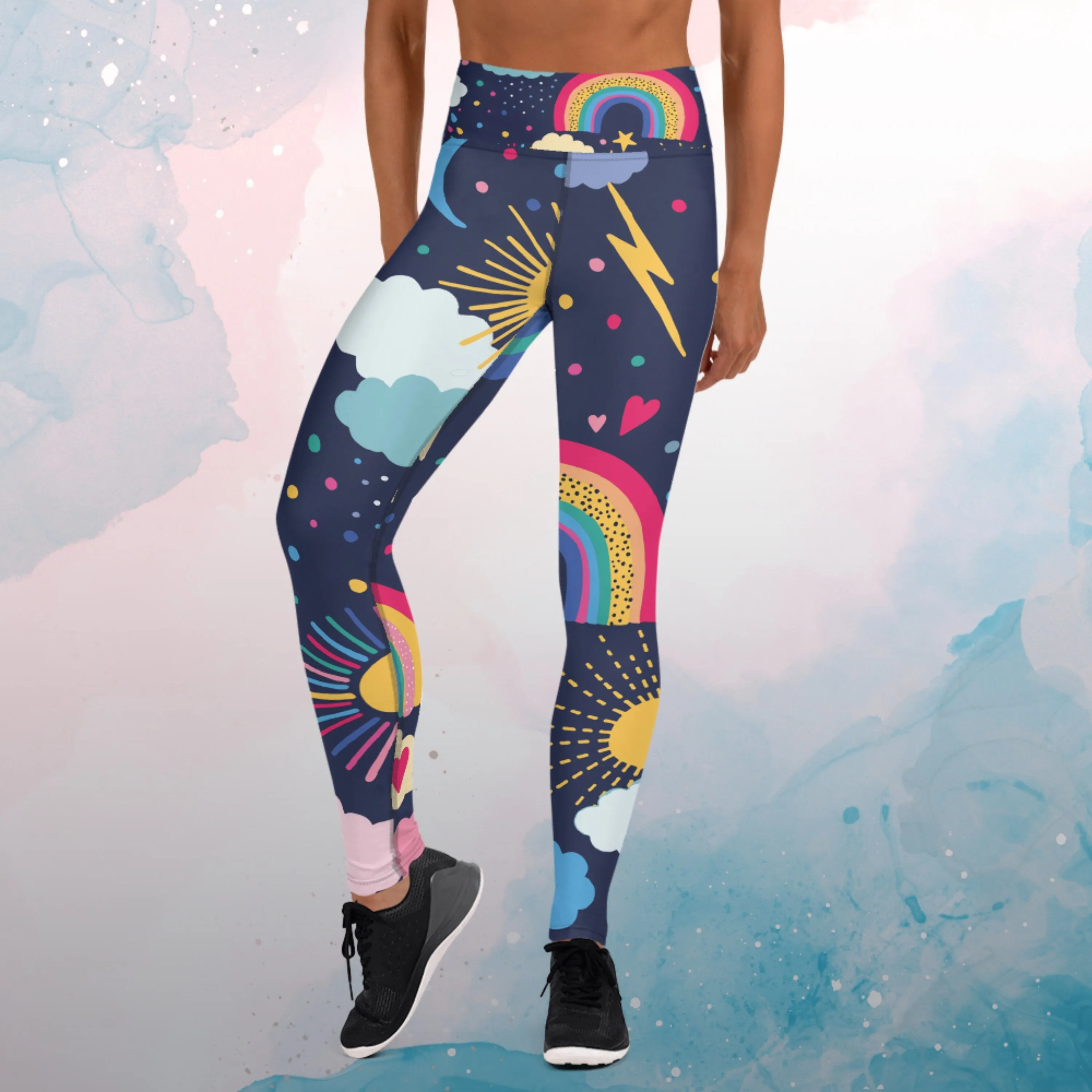 Rainbows and Rain Clouds Weather Themed Womens Light Weight Leggings for Yoga or Lounging