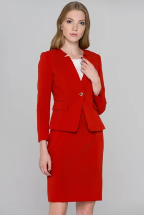 Red Reverse Notched collar Blazer and Skirt Set