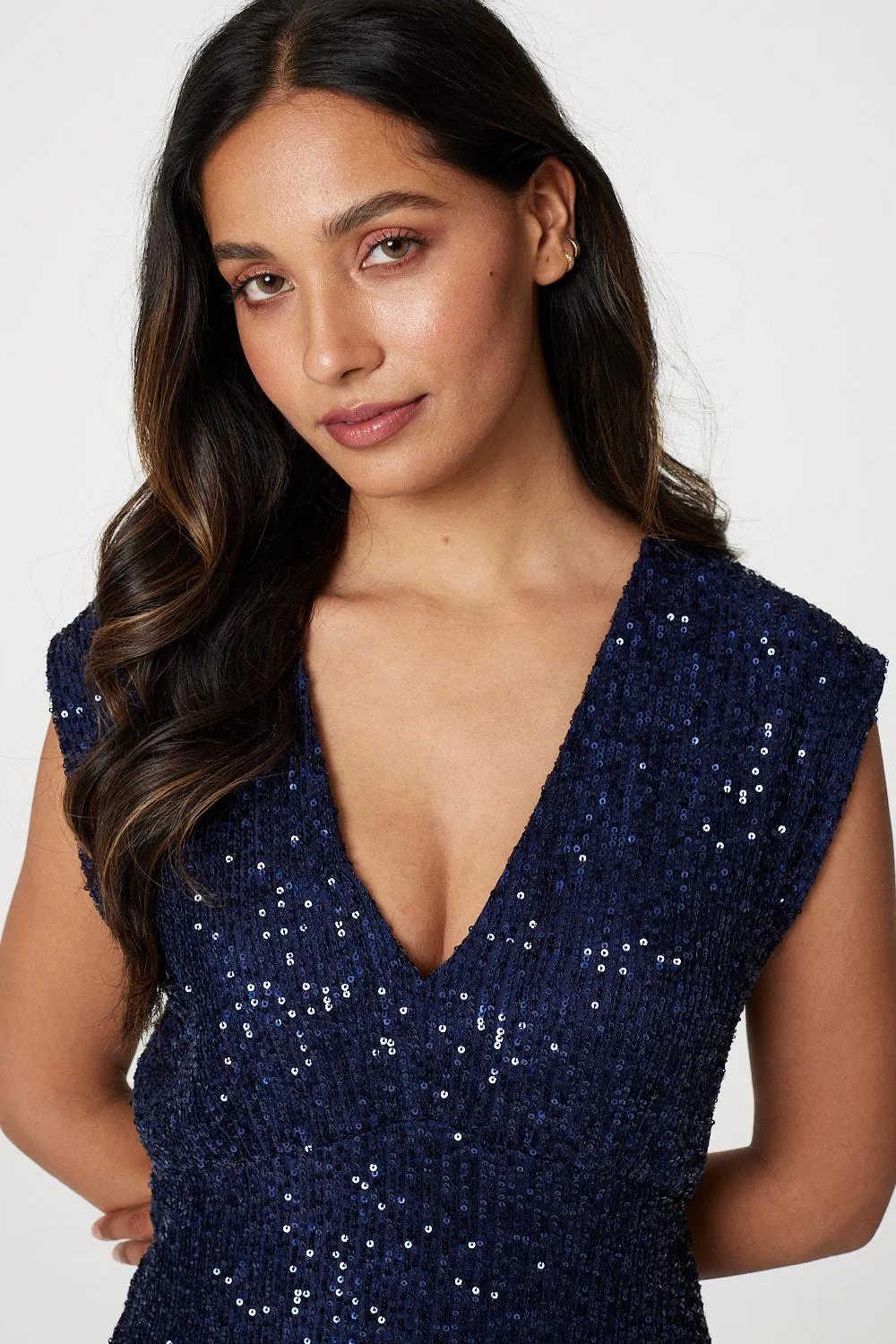 Sequin Cap Sleeve Short Dress