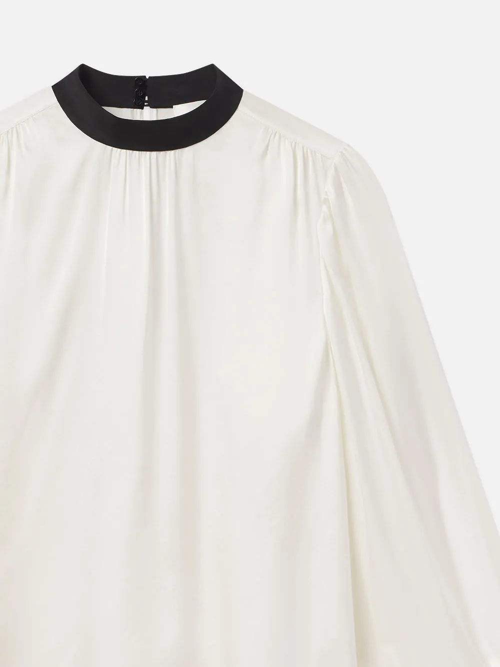 Shirred Mock Neck Blouse -- Cream