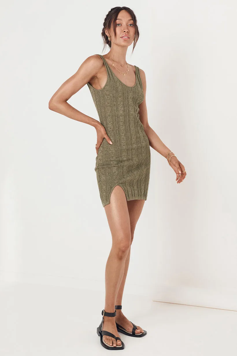 Spell & The Gypsy Frenchie Rib Mini Dress Khaki