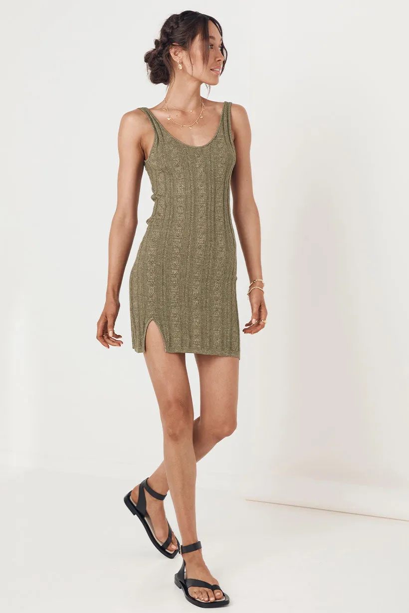 Spell & The Gypsy Frenchie Rib Mini Dress Khaki