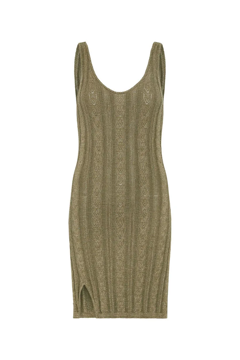 Spell & The Gypsy Frenchie Rib Mini Dress Khaki