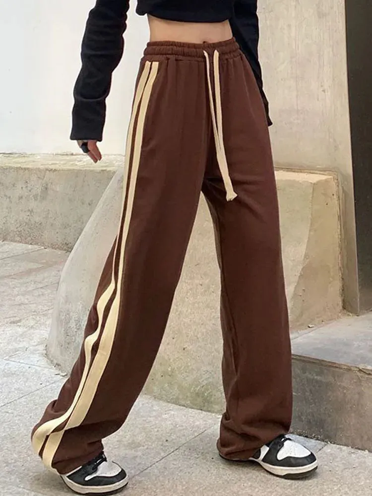 Striped Lace Up Women's  Harajuku BF Style Sweatpants