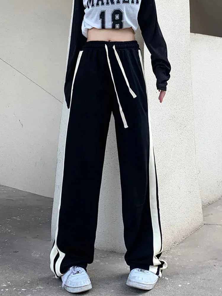 Striped Lace Up Women's  Harajuku BF Style Sweatpants