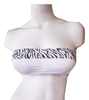 White Padded Bandeau Bra with Zebra Trim