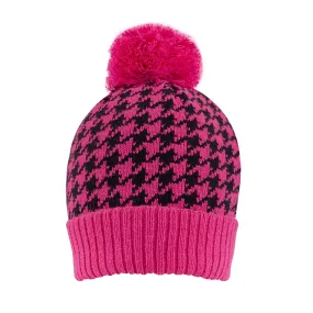 Women’s Knitted Bobble Hat with Dogtooth Pattern