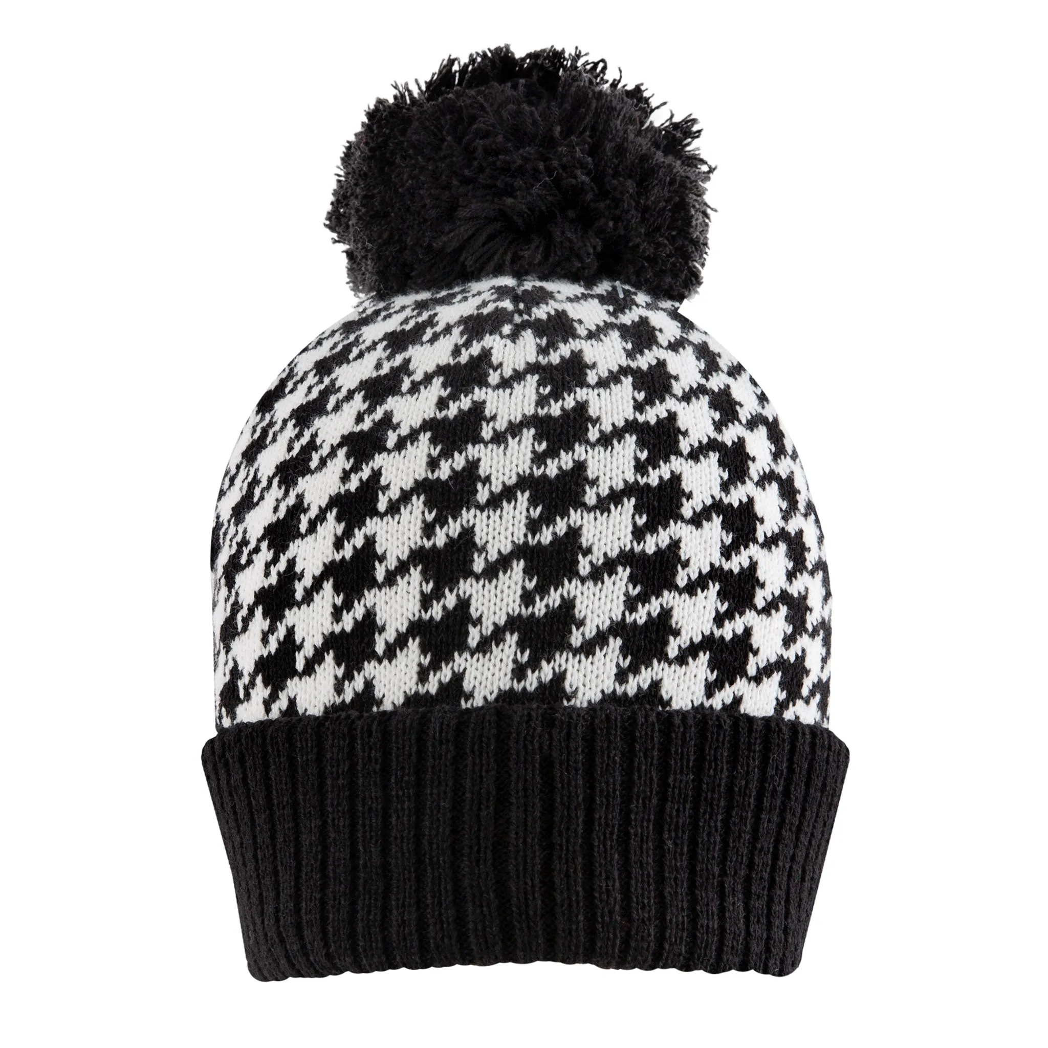 Women’s Knitted Bobble Hat with Dogtooth Pattern