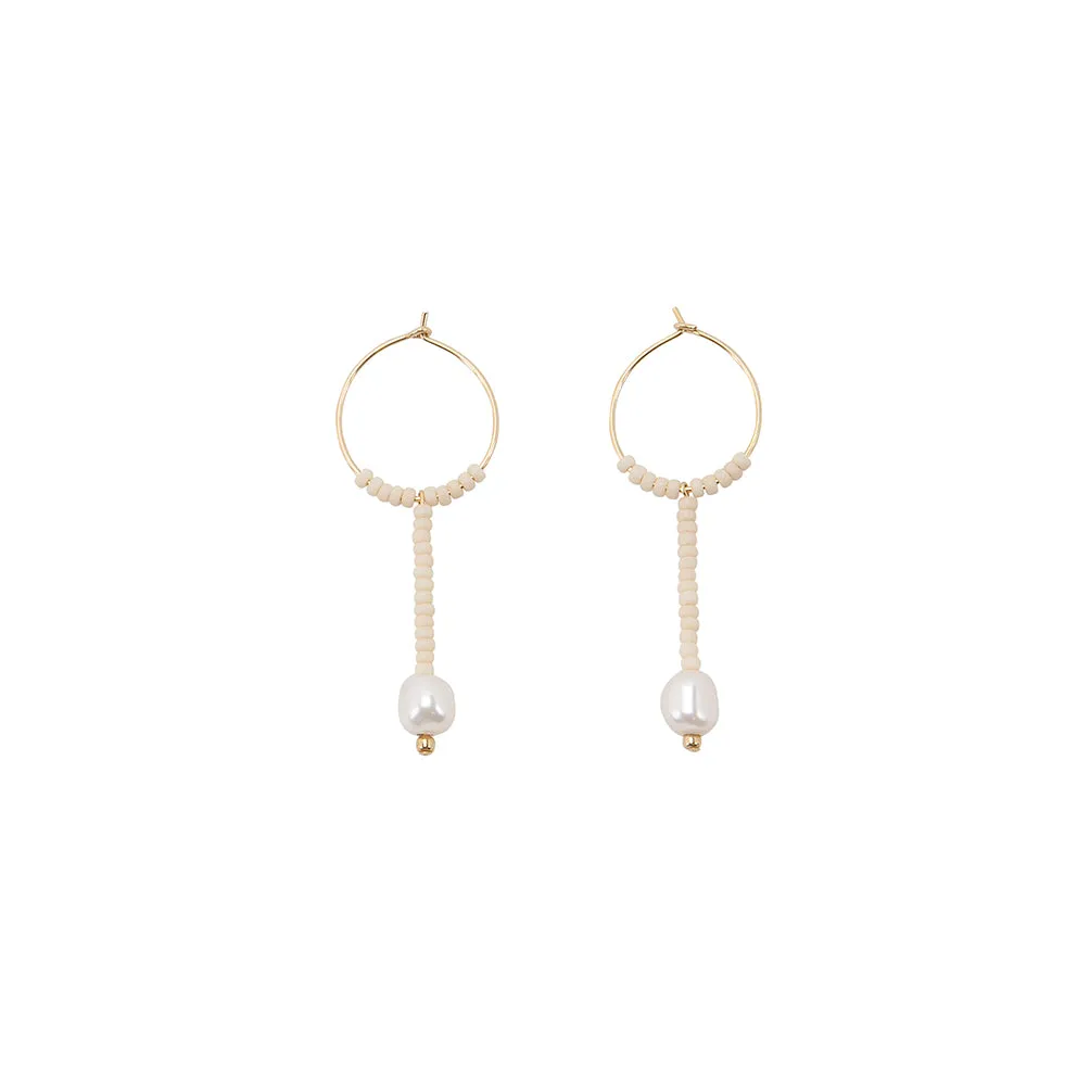 XS Long Drop Pearl Hoops - PINK