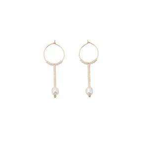 XS Long Drop Pearl Hoops - PINK