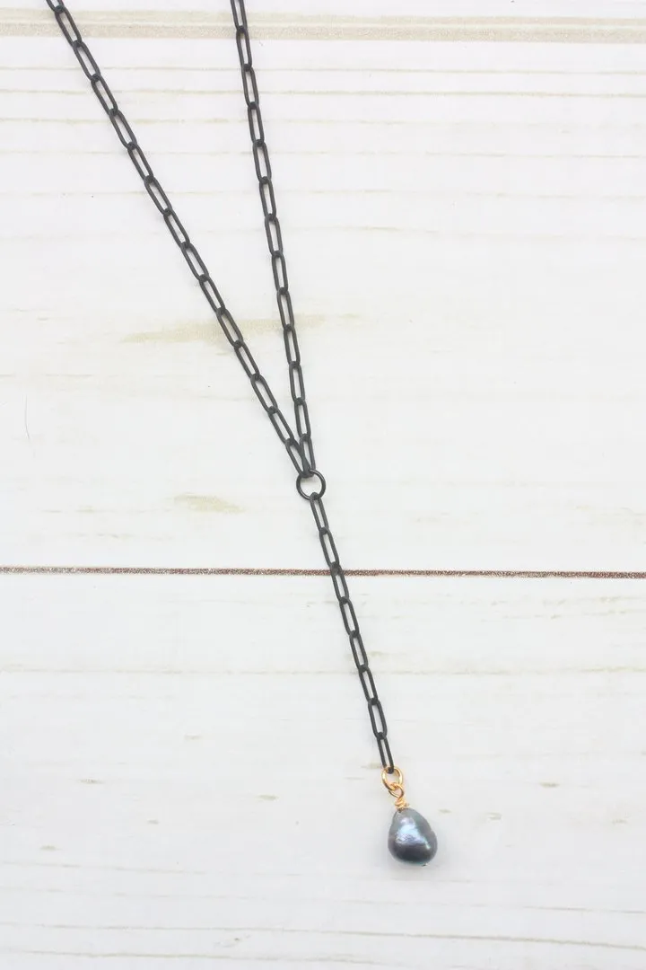 Y-DROP PAPERCLIP NECKLACE | MINI PEARL CHARM