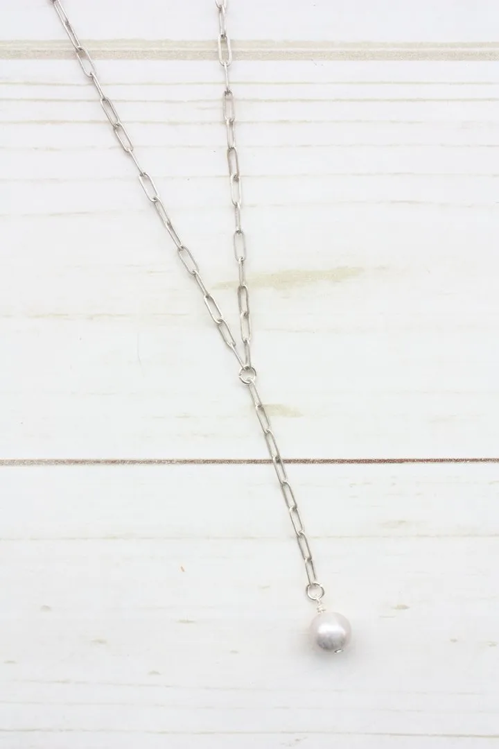 Y-DROP PAPERCLIP NECKLACE | MINI PEARL CHARM