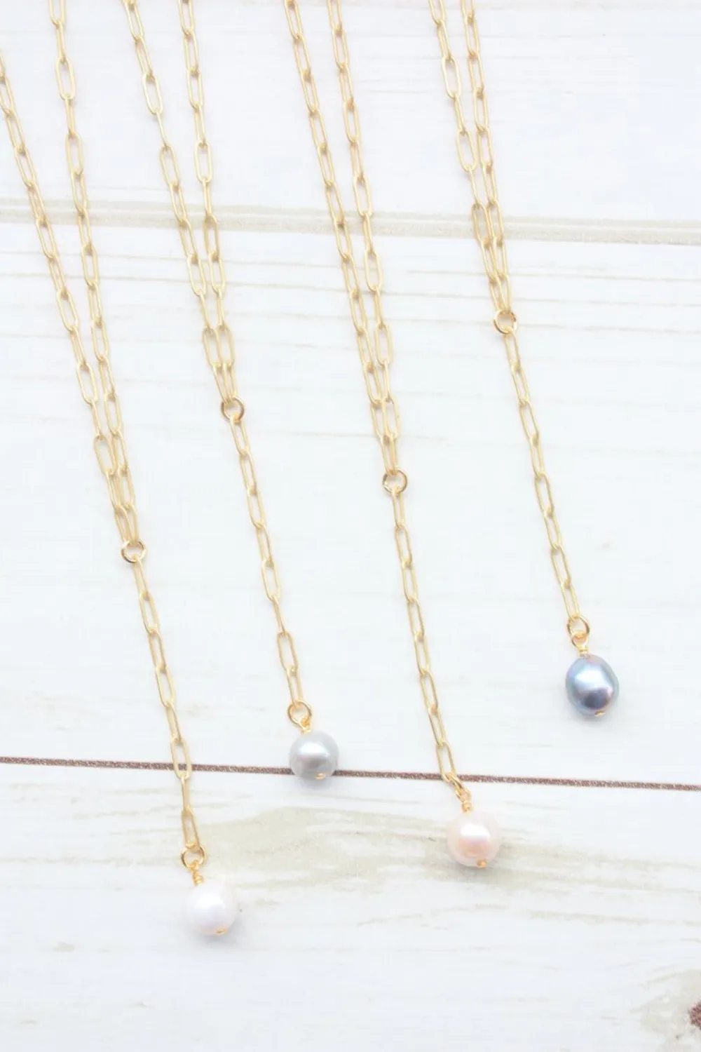 Y-DROP PAPERCLIP NECKLACE | MINI PEARL CHARM