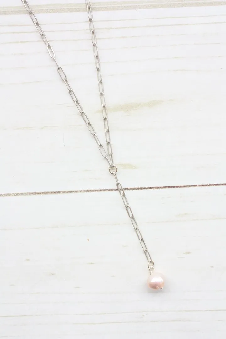 Y-DROP PAPERCLIP NECKLACE | MINI PEARL CHARM