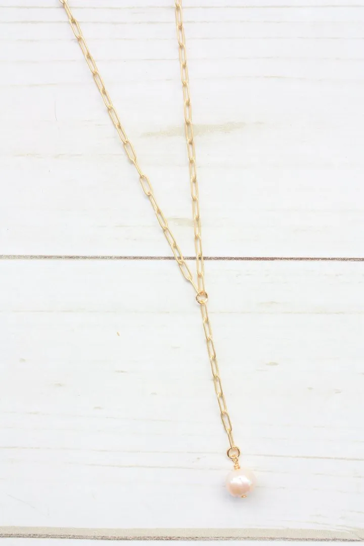 Y-DROP PAPERCLIP NECKLACE | MINI PEARL CHARM