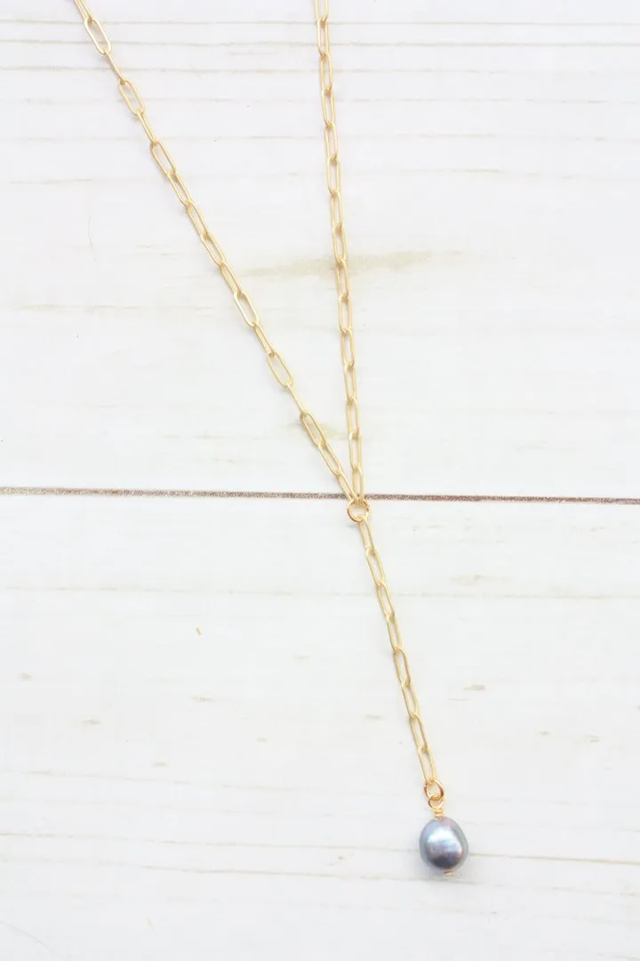 Y-DROP PAPERCLIP NECKLACE | MINI PEARL CHARM