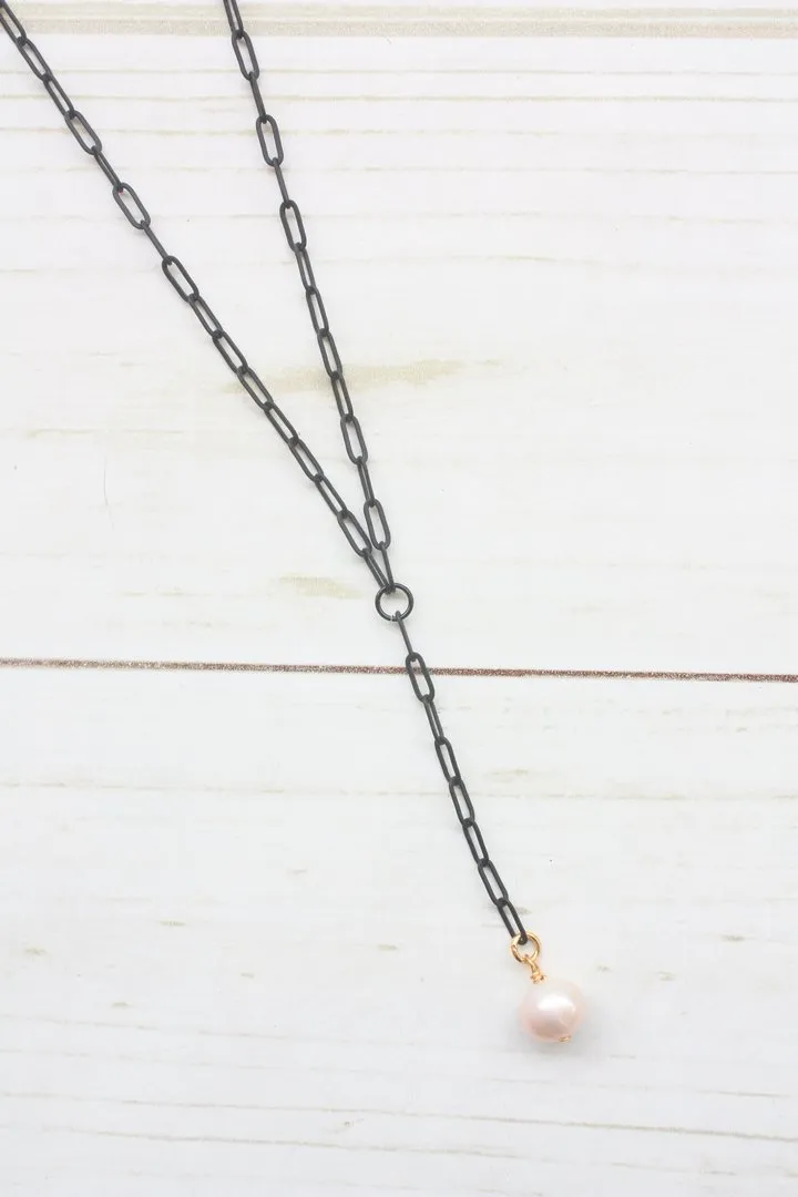 Y-DROP PAPERCLIP NECKLACE | MINI PEARL CHARM