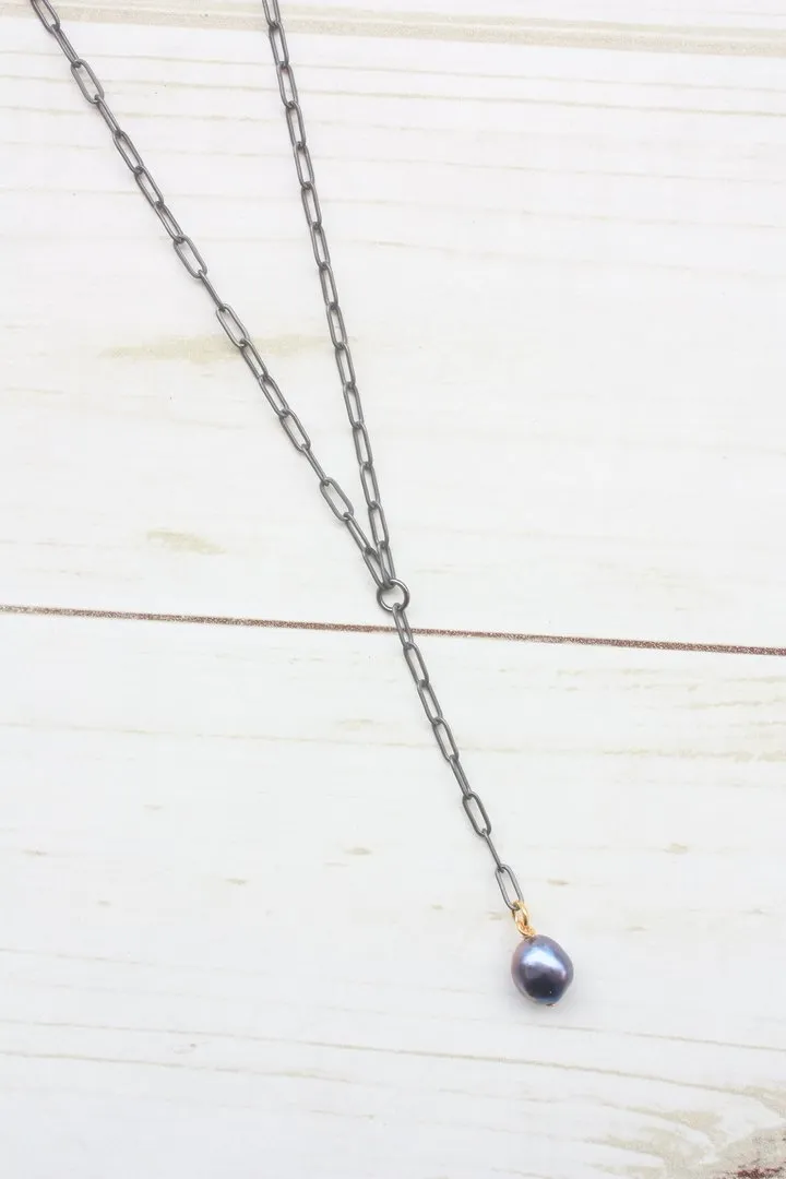 Y-DROP PAPERCLIP NECKLACE | MINI PEARL CHARM