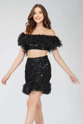 Zuri Sequin Black Feather Top